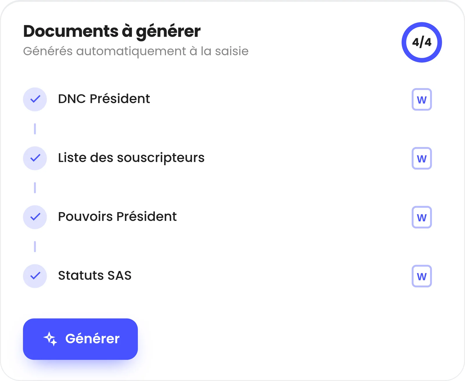 Documents à générer pour une opération corporate
