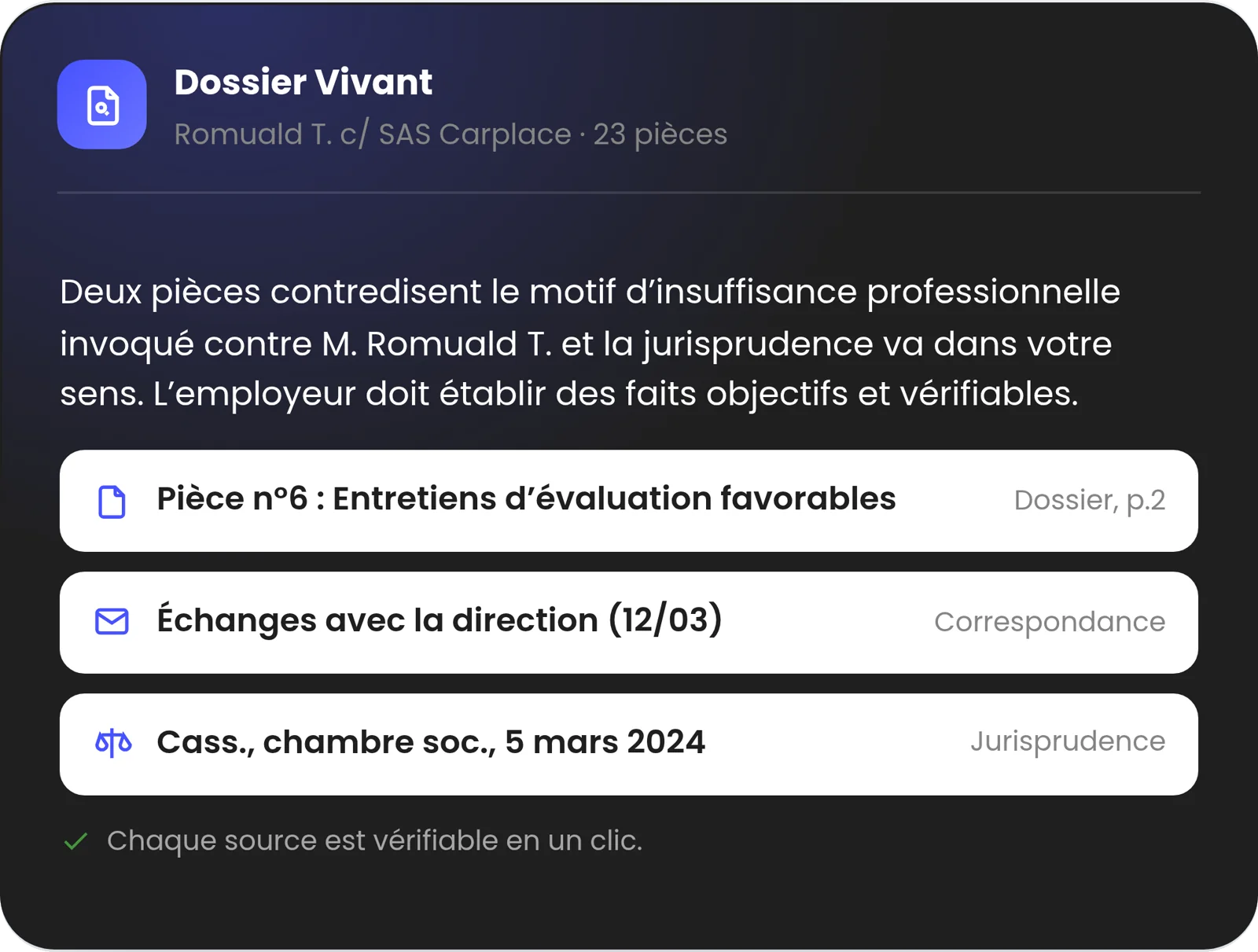 Réponse d'Andy citant les pièces du dossier et la jurisprudence, chaque source vérifiable